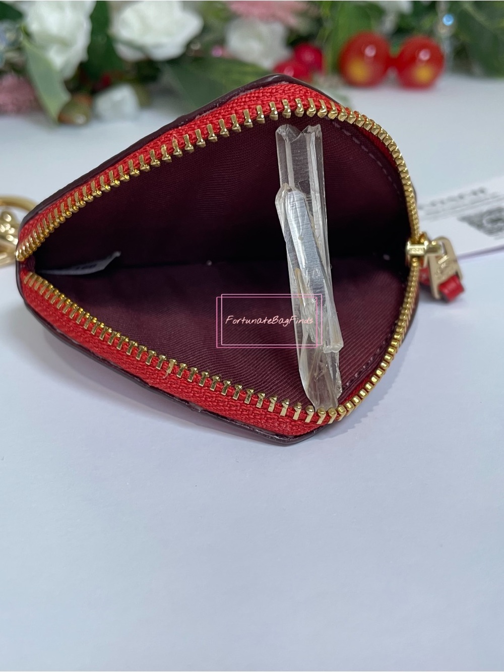 Coach CF160 Pink & Red Heart Pouch with Heart Cherry Print Bag Charm Keychain - Picture 8 of 9
